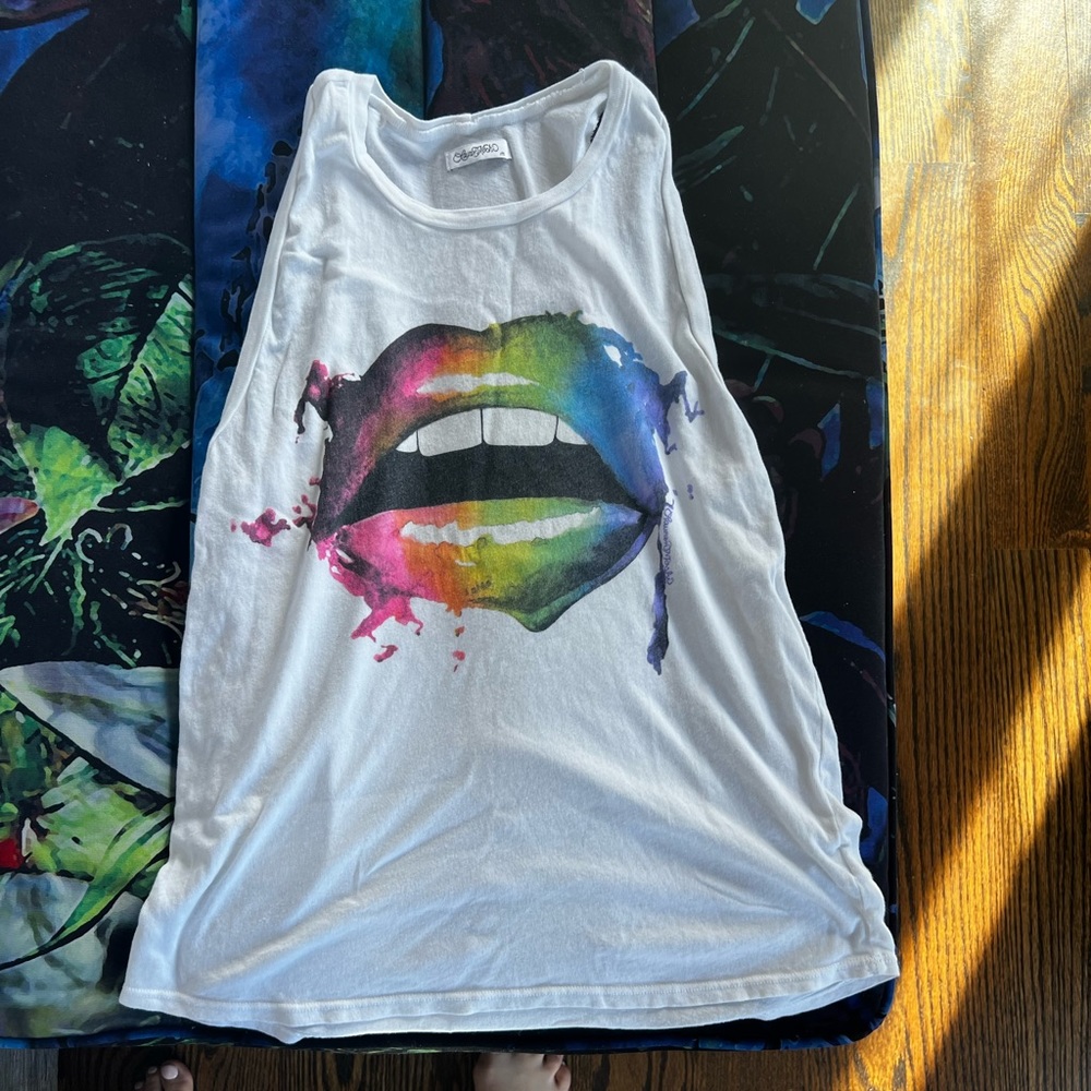 Gently worn Lauren Moschi Tank with Lips icon